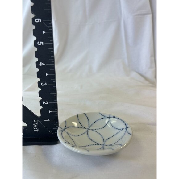 Small White & Blue Ceramic Patterned Dish 4 Inches - Picture 2 of 2